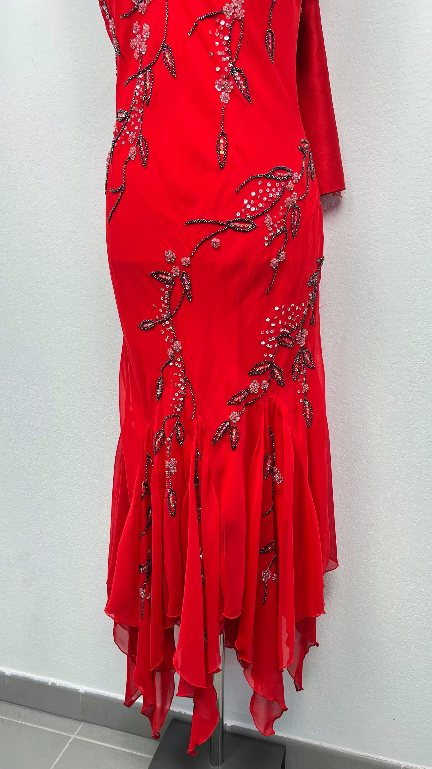 Crimson Blossom Silk Gown