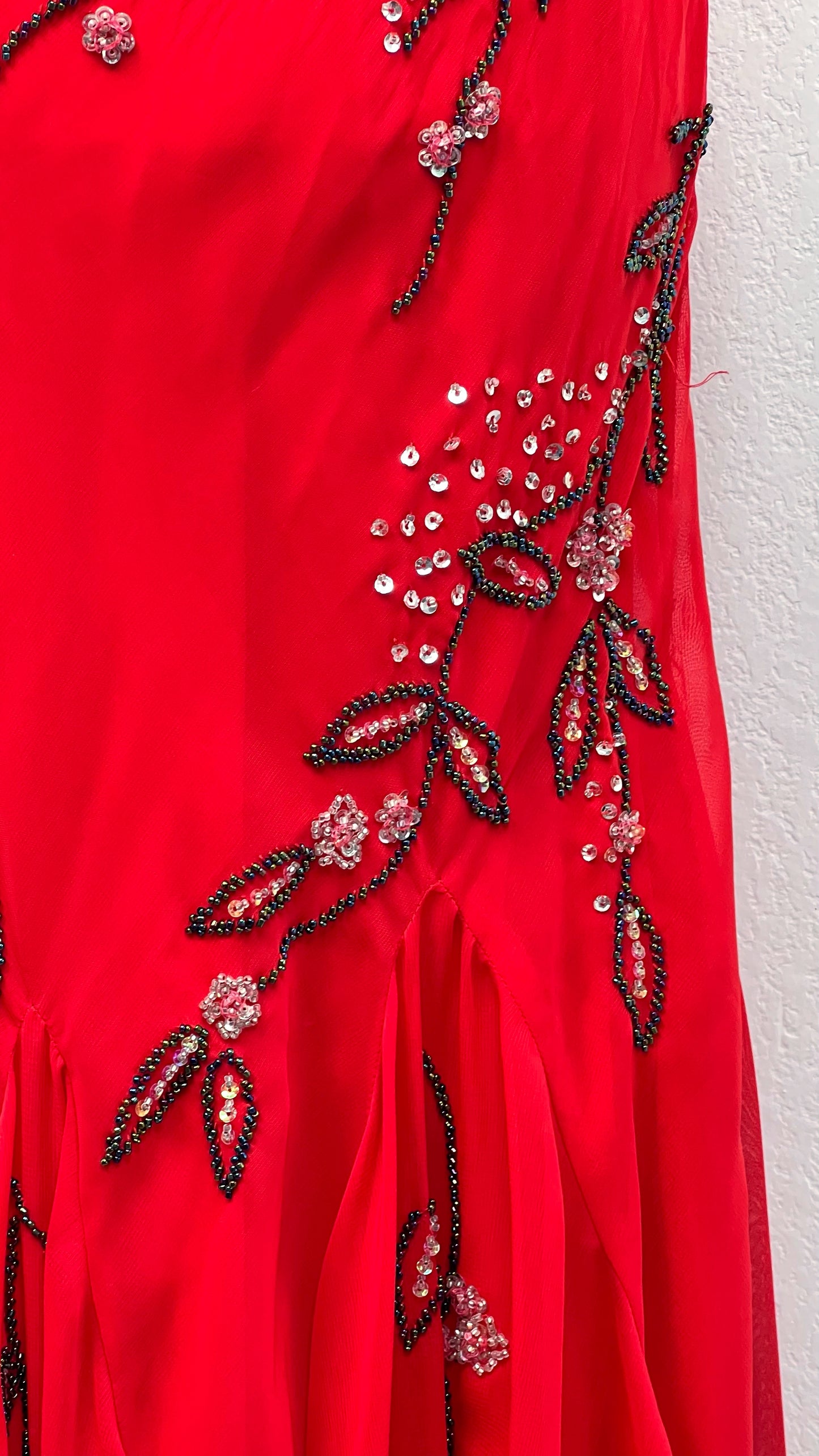 Crimson Blossom Silk Gown