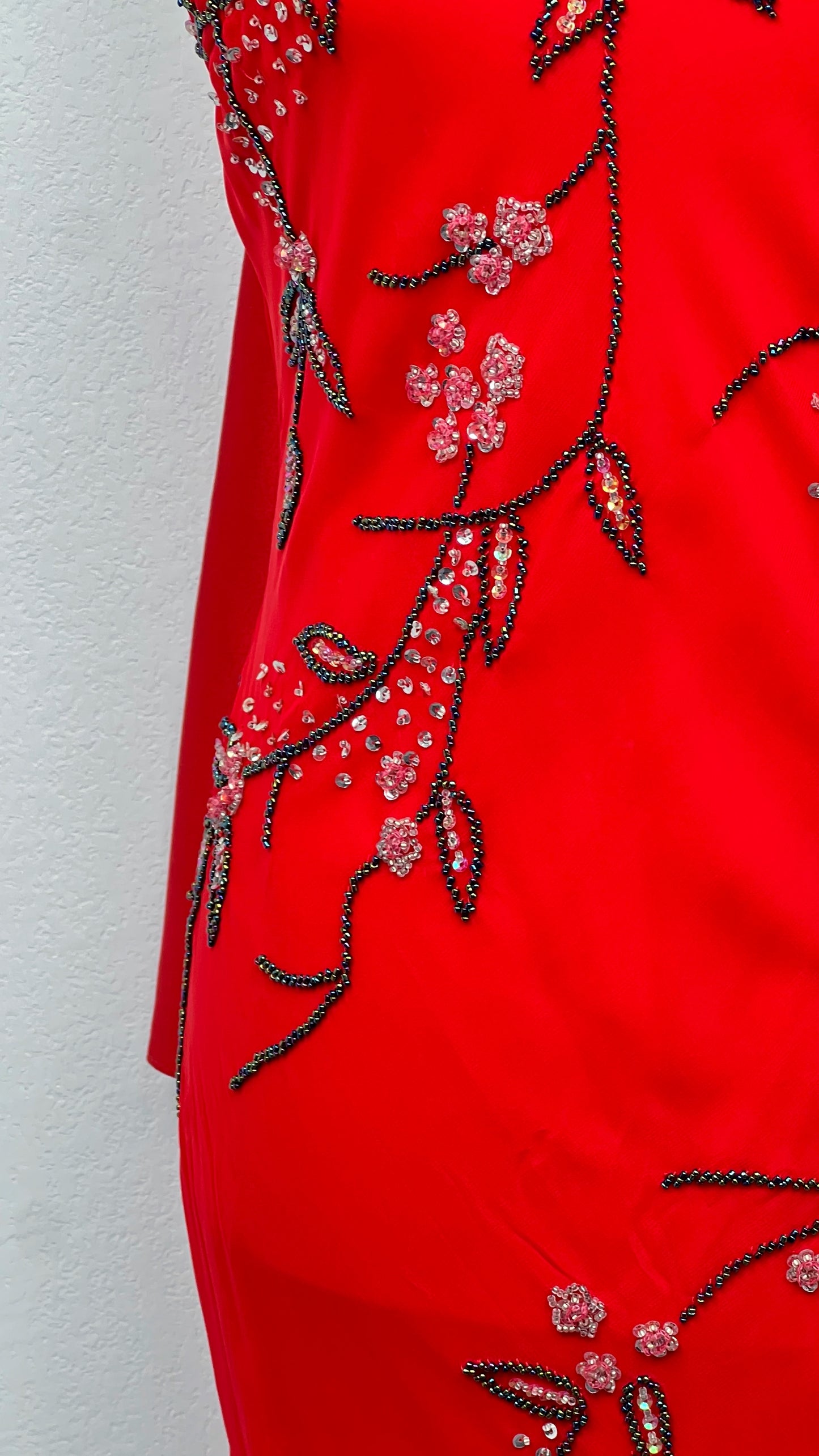 Crimson Blossom Silk Gown