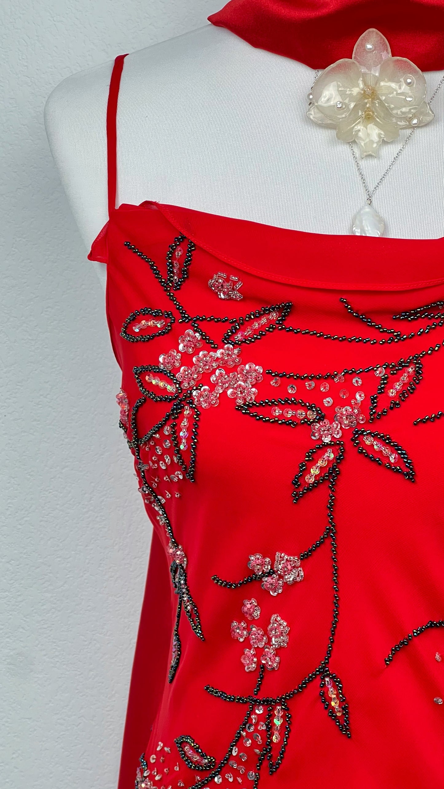 Crimson Blossom Silk Gown