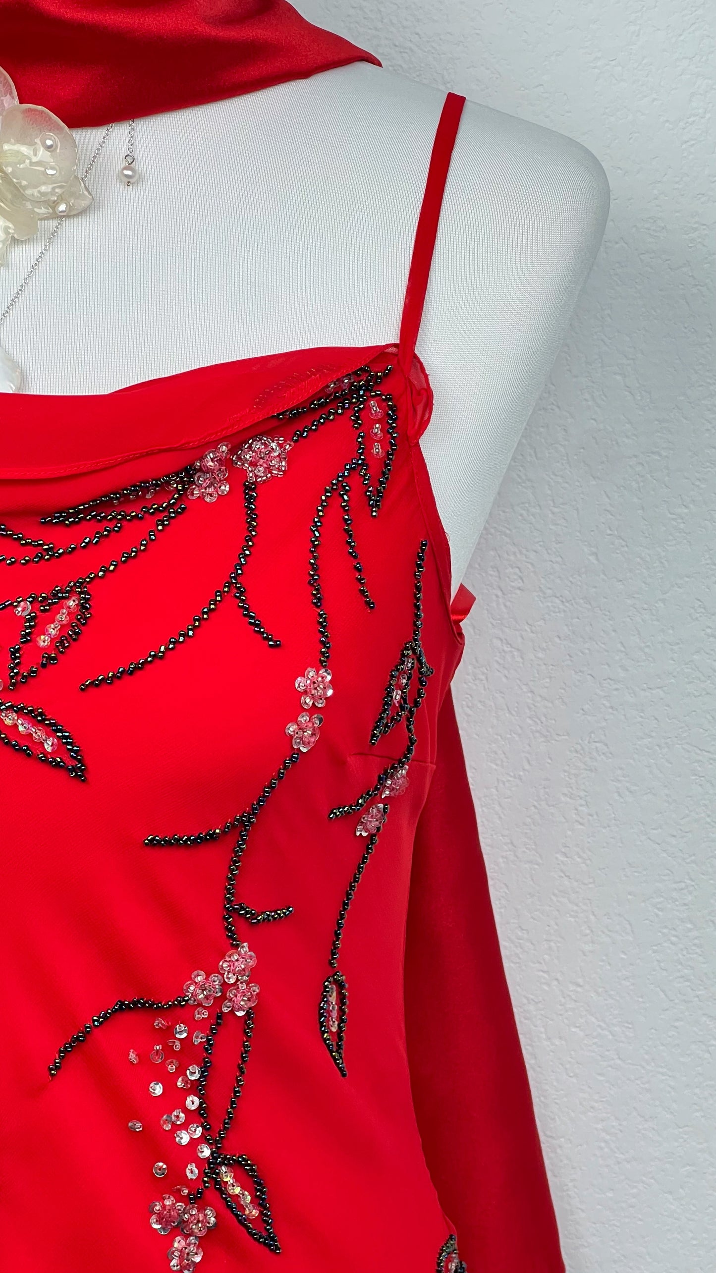 Crimson Blossom Silk Gown