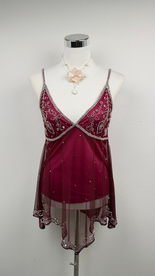 RARE Crimson Stardust Beaded Top